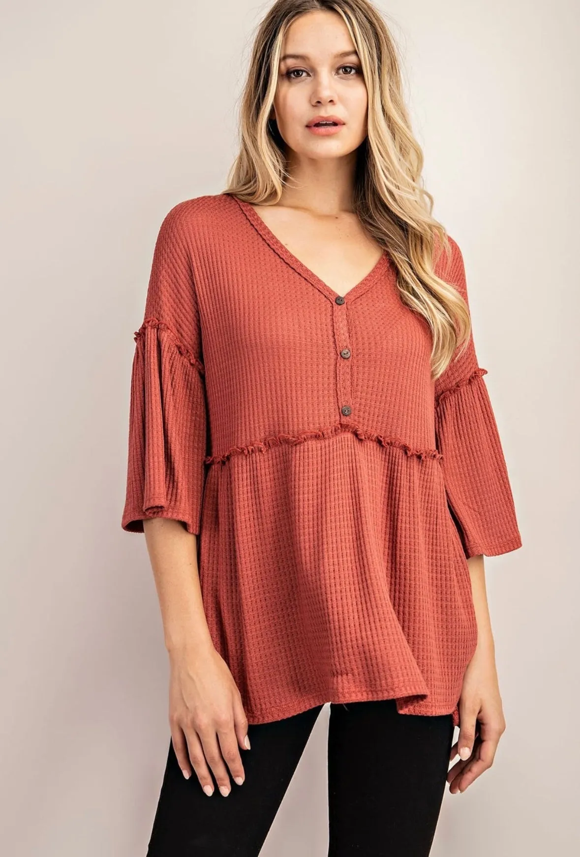 TWO COLORS - Danni Waffle Knit Peplum Top