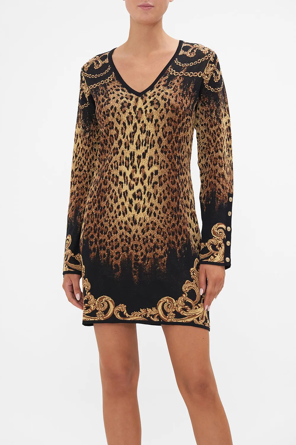 V NECK MINI KNIT DRESS JUNGLE DREAMING