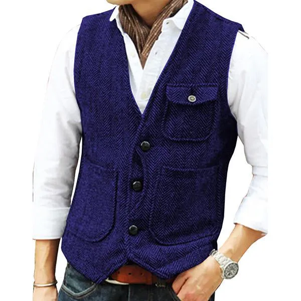 V-neck Single-breasted Tweed Vest