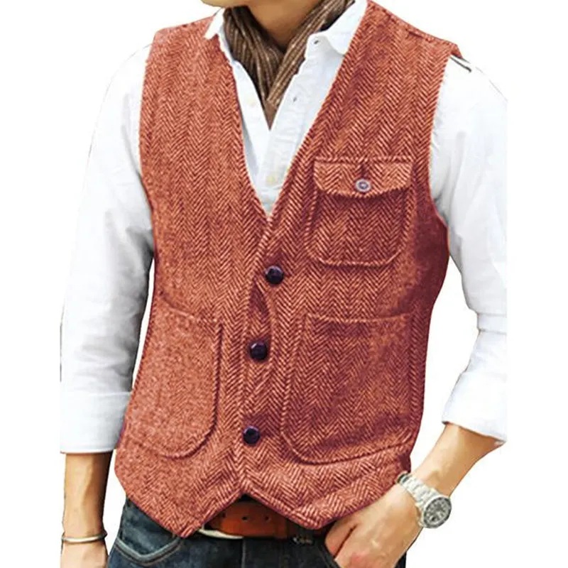 V-neck Single-breasted Tweed Vest