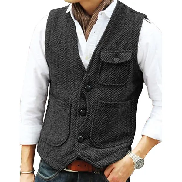 V-neck Single-breasted Tweed Vest