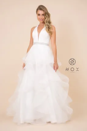 V-Neck Tiered Wedding Dress