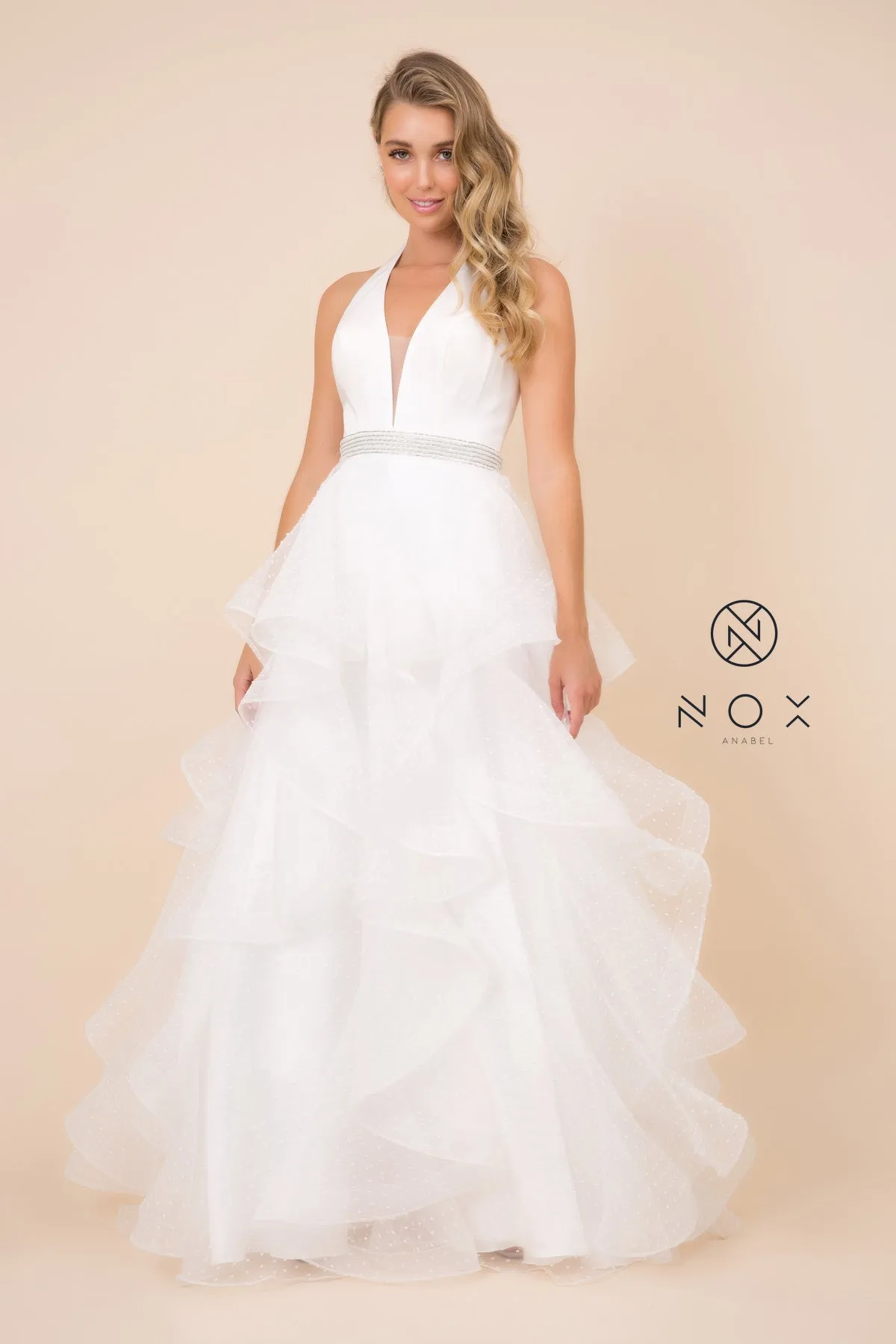 V-Neck Tiered Wedding Dress