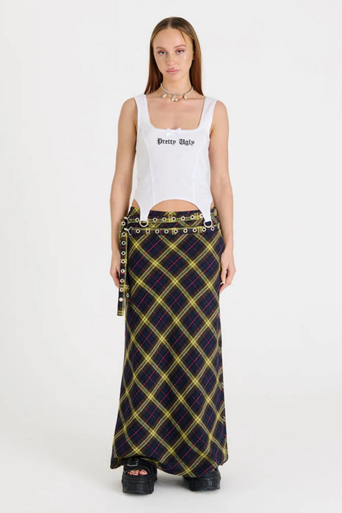 VICIOUS CHECK MAXI SKIRT