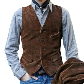 Vintage Corduroy Multi-Pocket Suit Vest