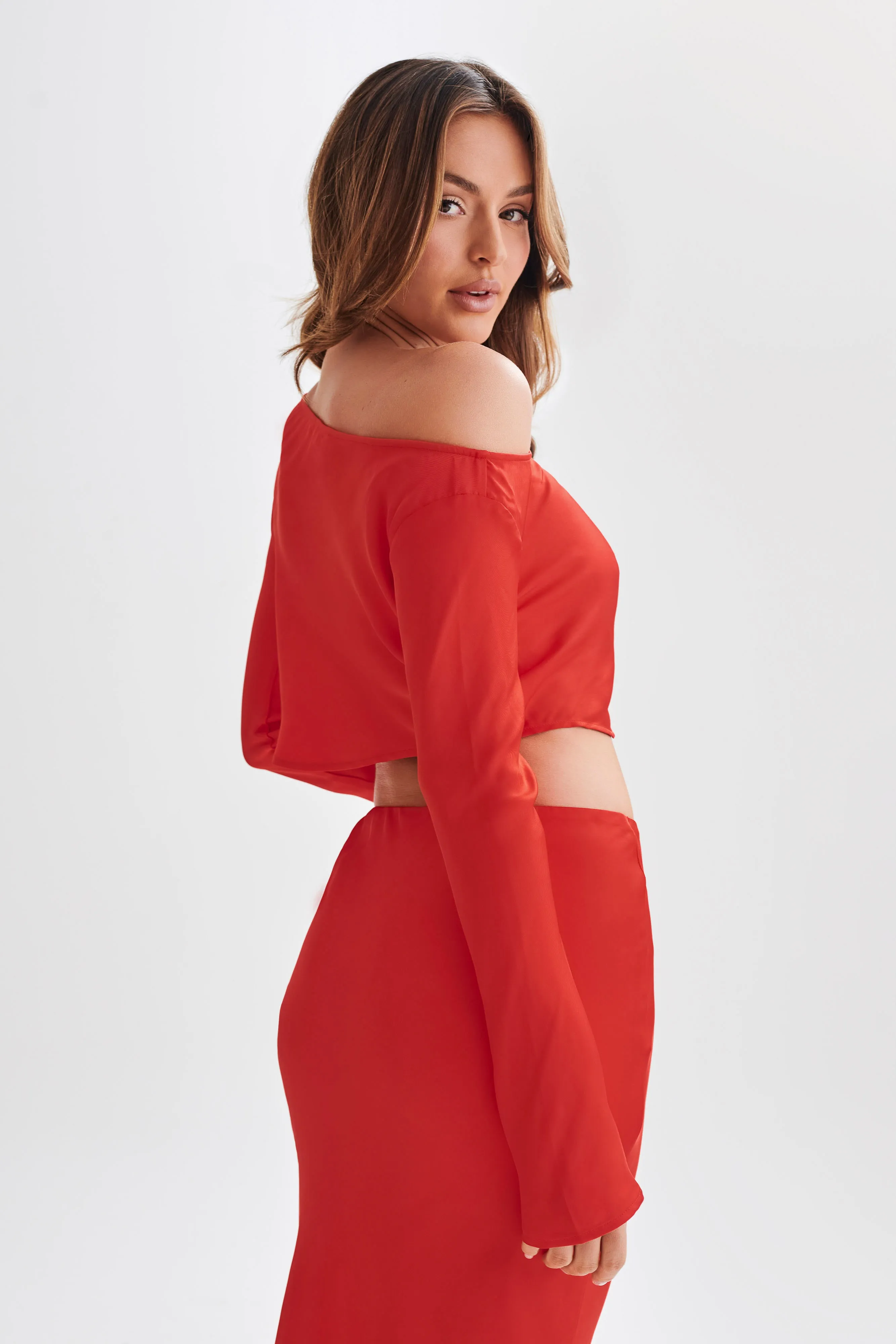 Violeta One Shoulder Satin Top - Red