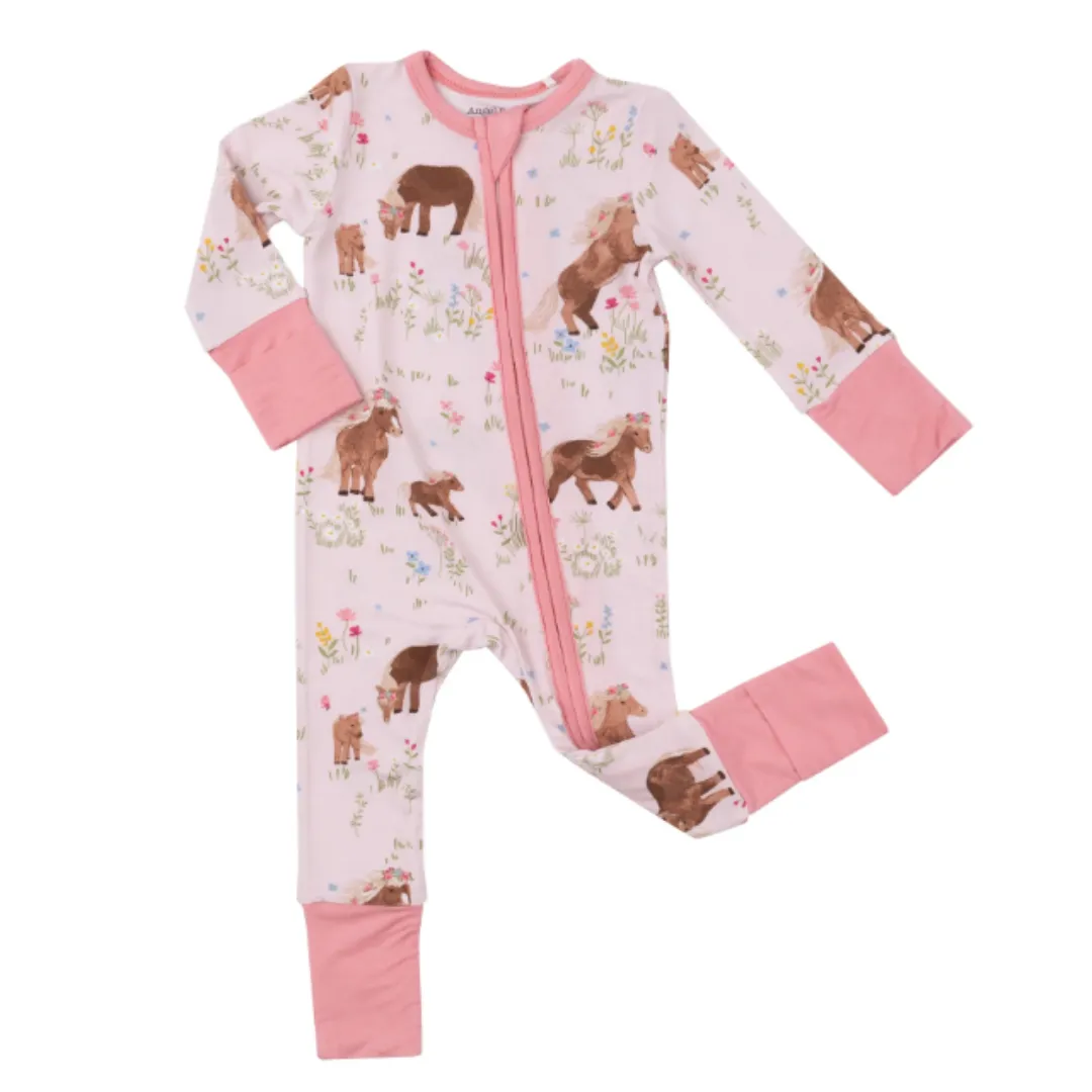 Watercolor Ponies 2 Way Bamboo Zipper Romper