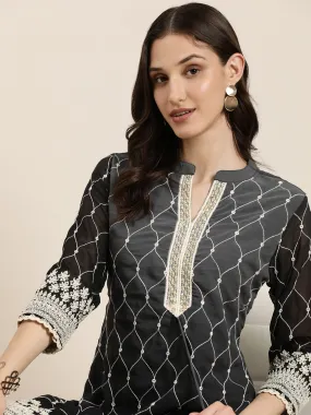 Women Grey Solid Kurta Set