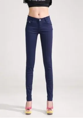 Women Skinny Jeans, Pencil Pants, Navy Blue