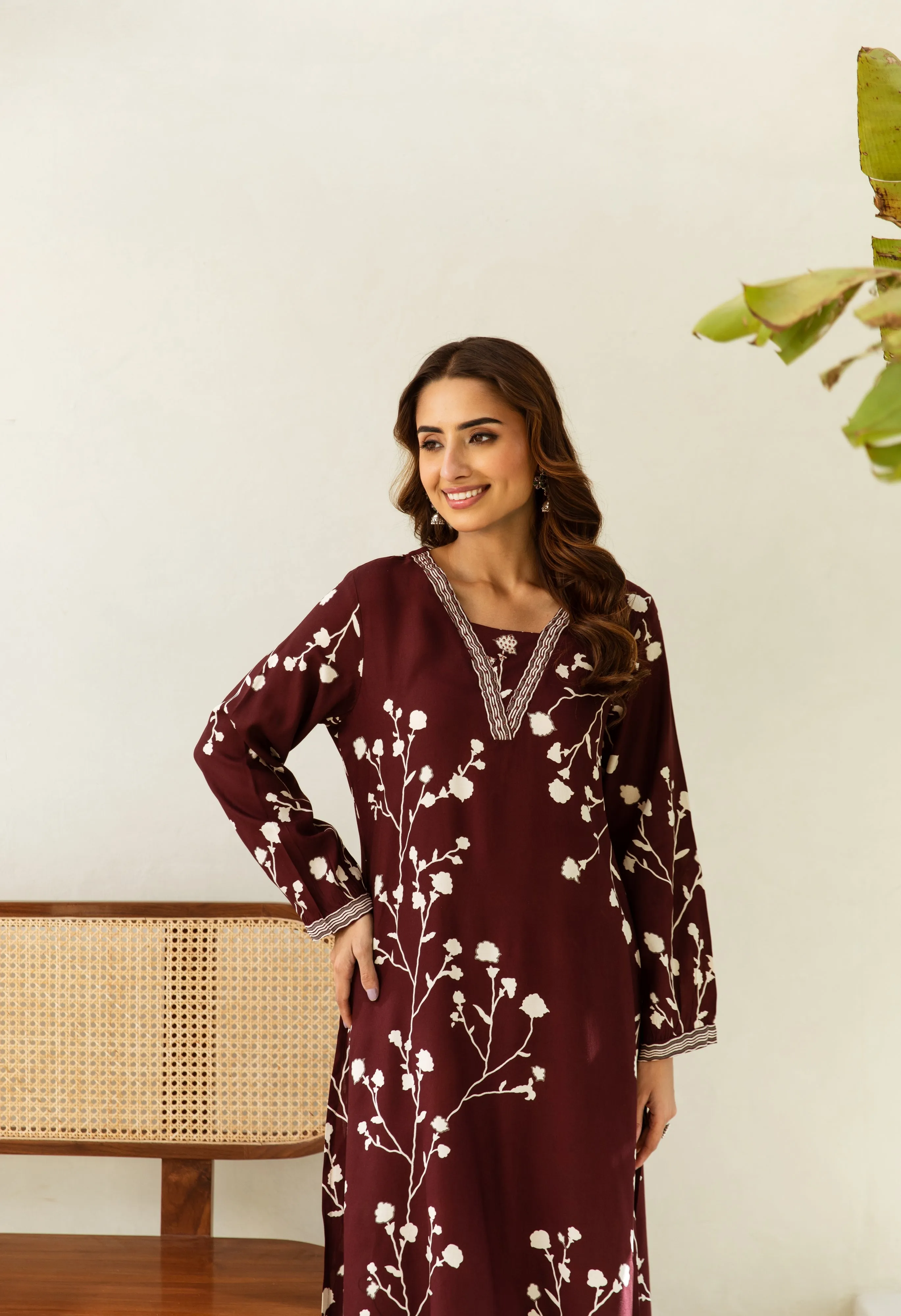 Women's Maroon German rayon Kurta Palazzo Set