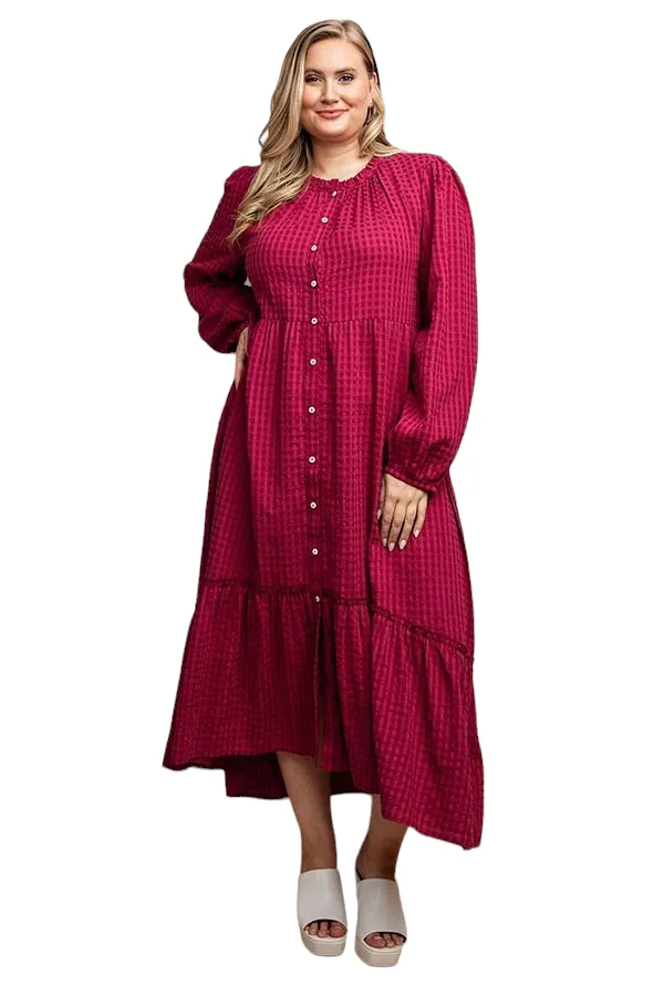 Women's Plaid button down hi - low hem maxi dress