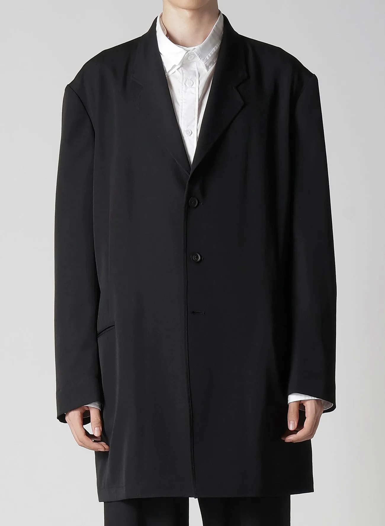 WOOL GABARDINE ASYMMETRY LAPEL JACKET