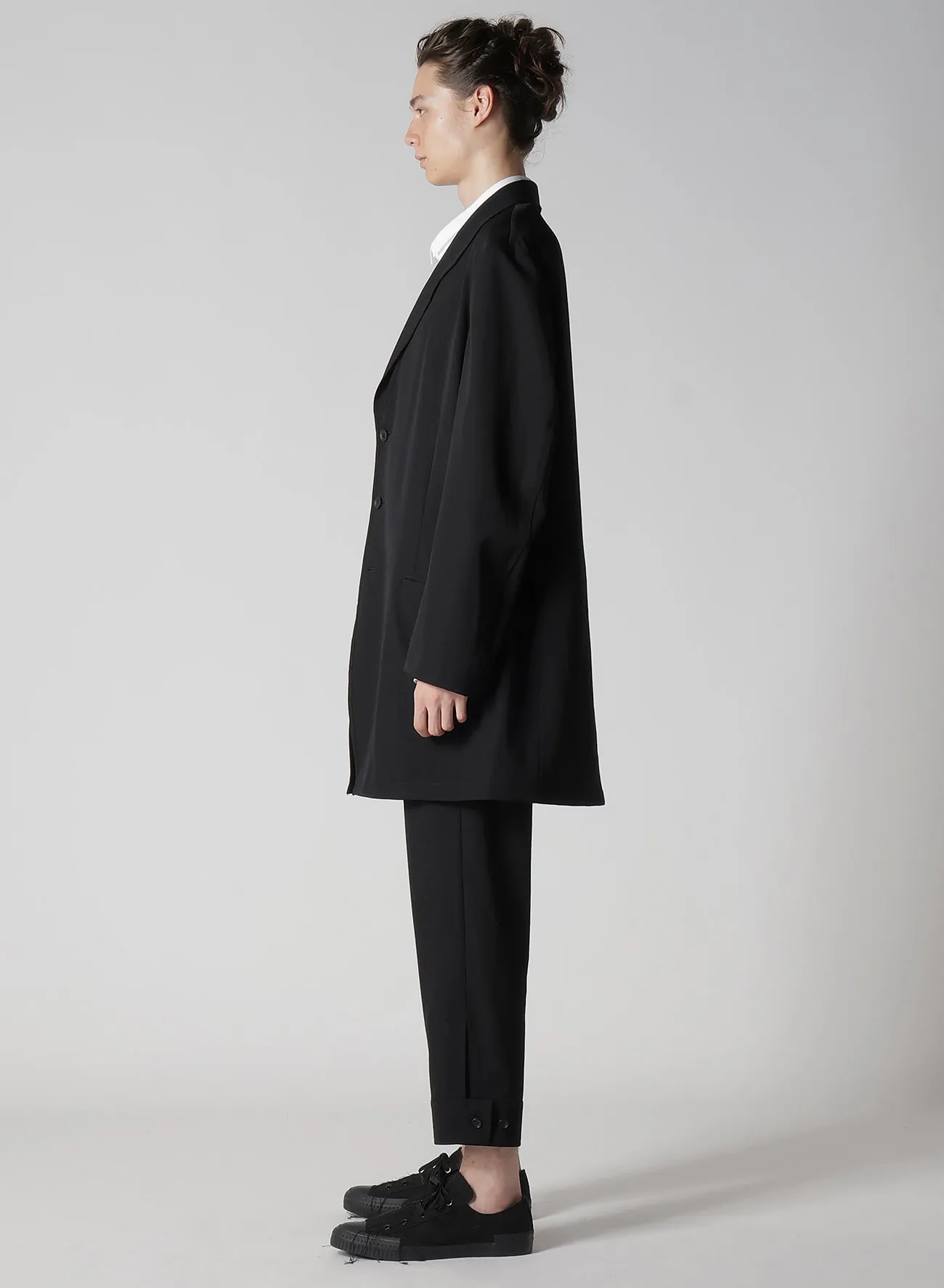 WOOL GABARDINE ASYMMETRY LAPEL JACKET