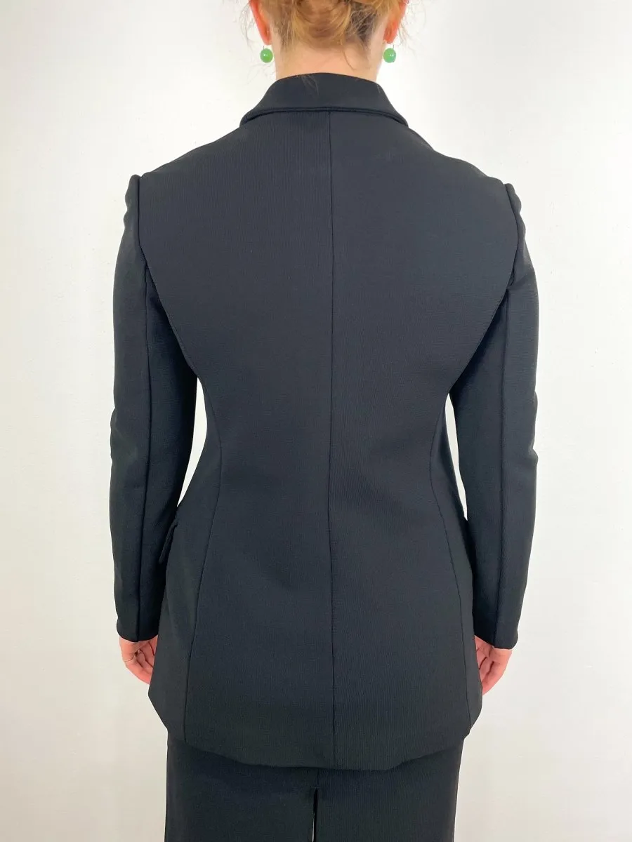 Wren Crepe Knit Fitted Blazer in Black