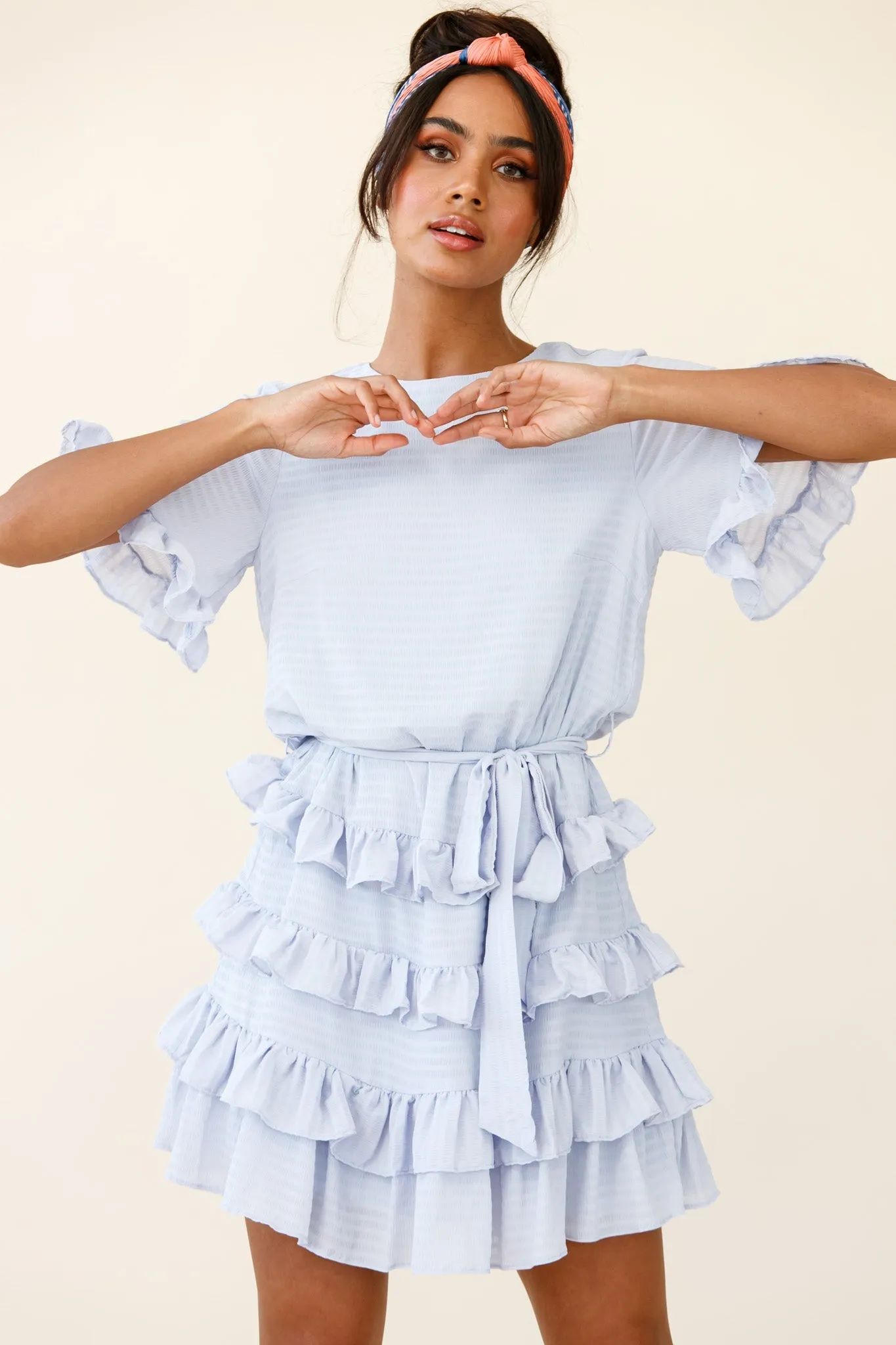 Zipporah Short Sleeve Layered Ruffle Dress Grey