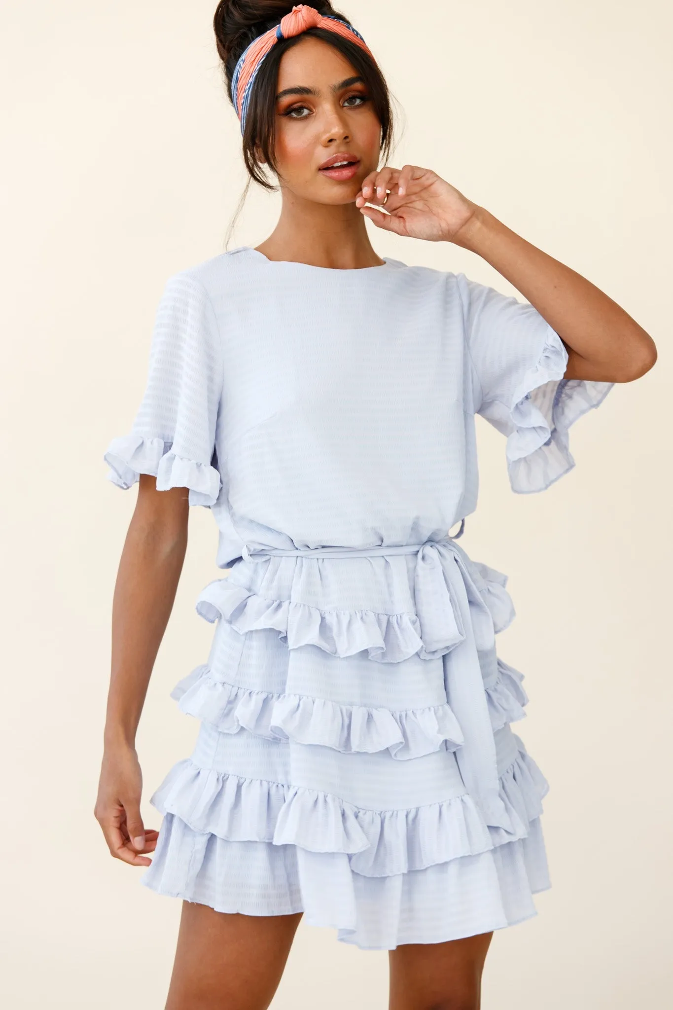 Zipporah Short Sleeve Layered Ruffle Dress Grey