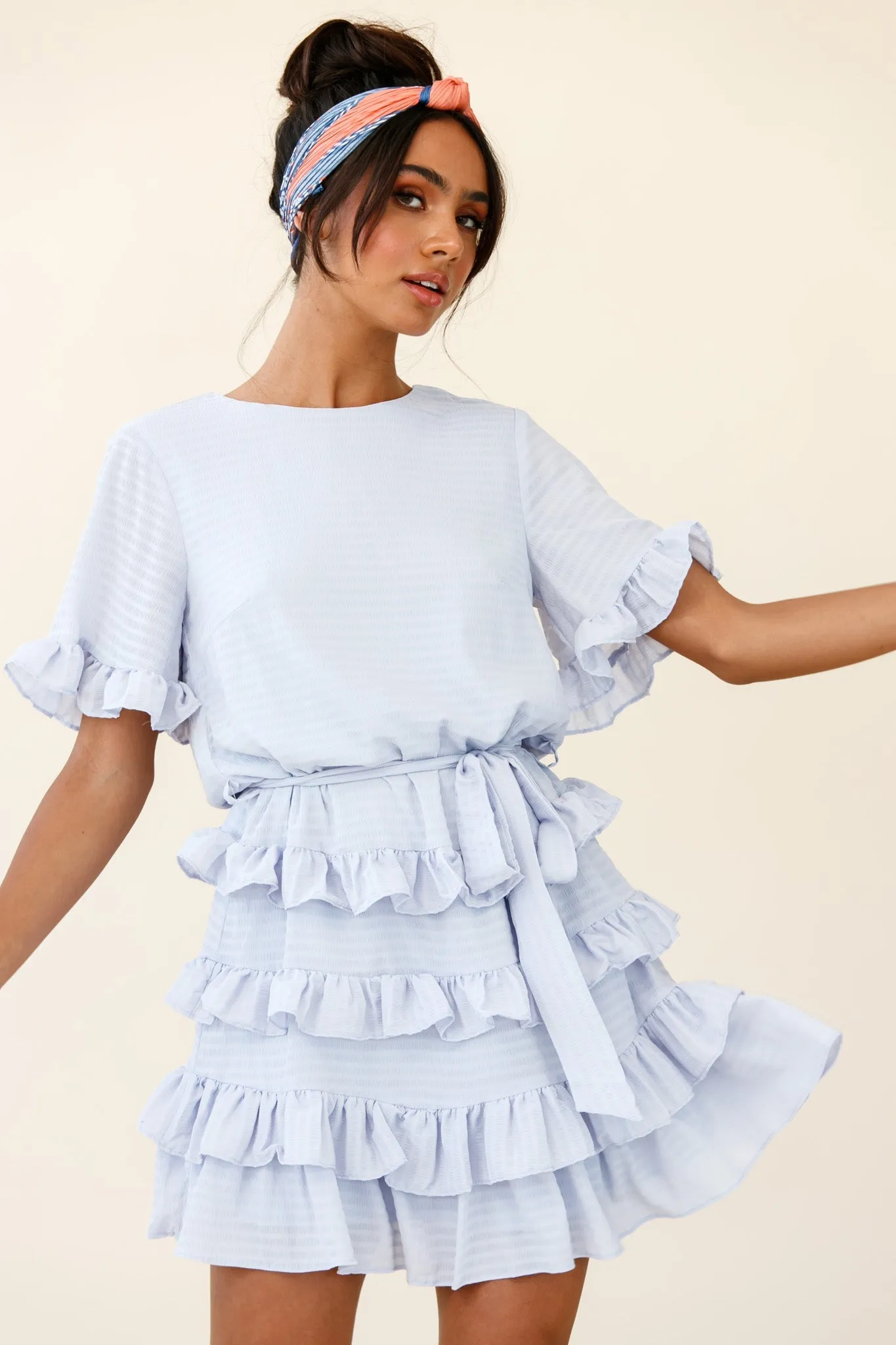 Zipporah Short Sleeve Layered Ruffle Dress Grey