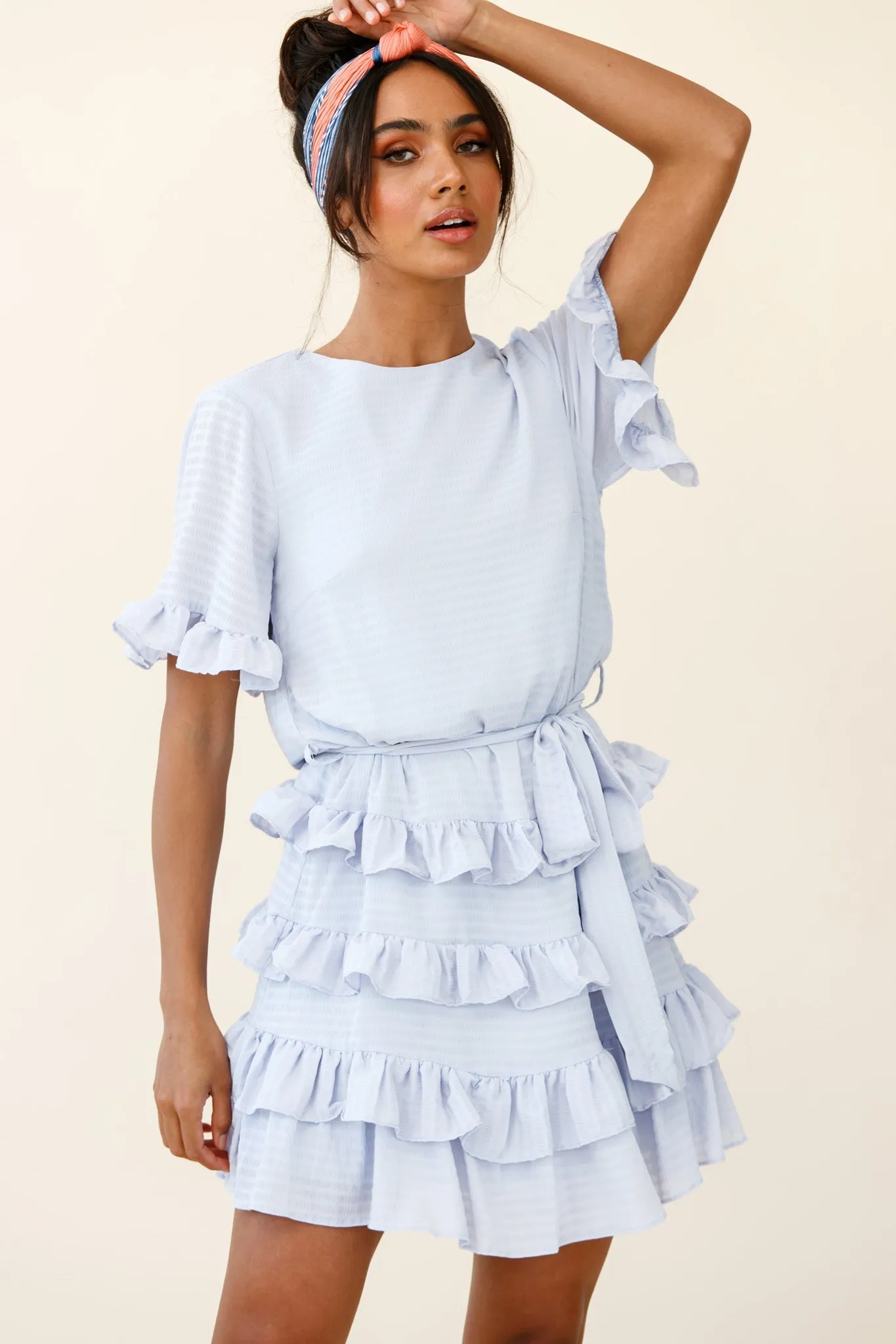 Zipporah Short Sleeve Layered Ruffle Dress Grey