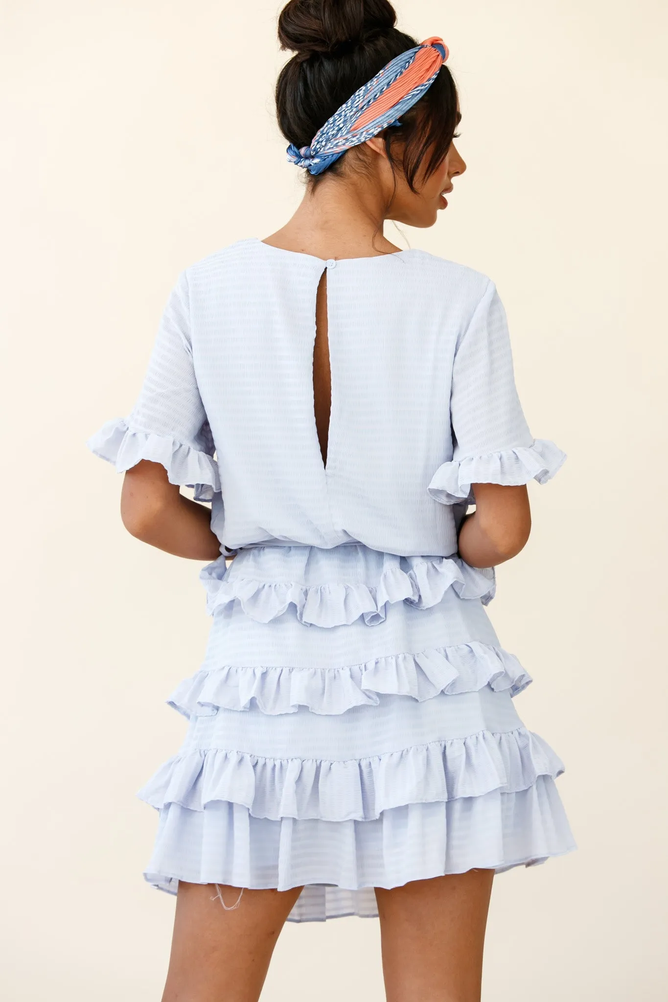 Zipporah Short Sleeve Layered Ruffle Dress Grey